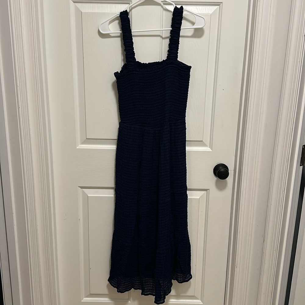 La Blanca Shadow Stripe Tiered Midi Dress - Indigo Size Medium - Picture 3 of 7